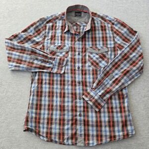7 Diamonds Plaid Long Sleeve Button Up Shirt Men Large Blue Red Brown Casual